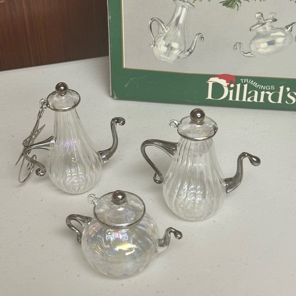 Dillards Trimmings Set of 3 Tea pots Blown Glass Ornaments - Picture 5 of 15